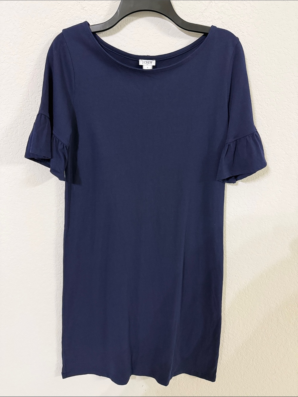 J. Crew Navy Midi Dress with Ruffle Sleeves